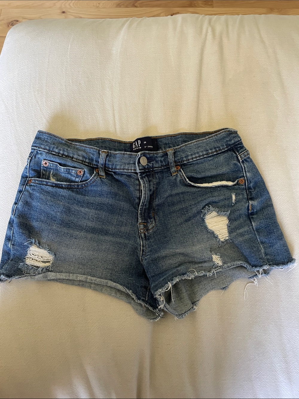 GAP Distressed Cutoff Jean Shorts in Blue Denim